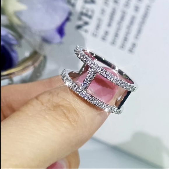 New Halo luxury 925 Silver Double Layer Ring - Picture 5 of 5